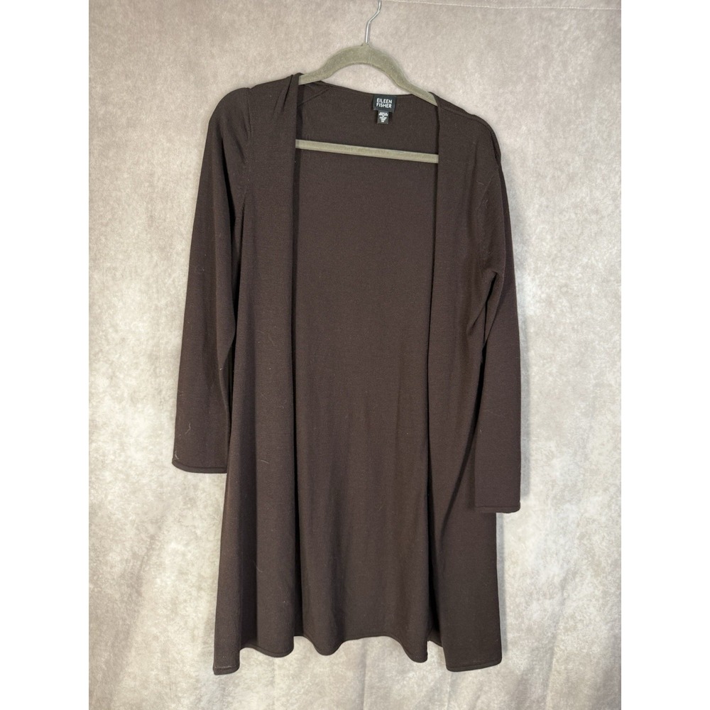 Eileen Fisher Open Front Wool Blend Knit Cardigan In Brown Women's Sz M